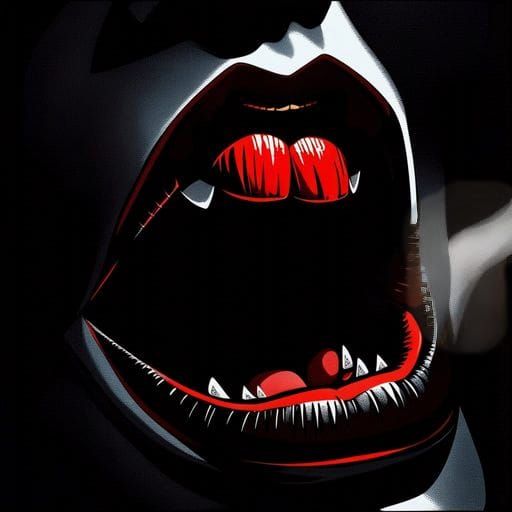 Vampire Fangs Revealed on Red Lips