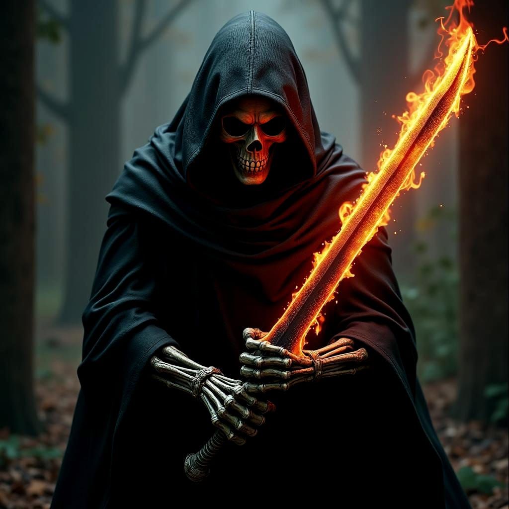 Skull-Faced Assassin with Sword of Fire