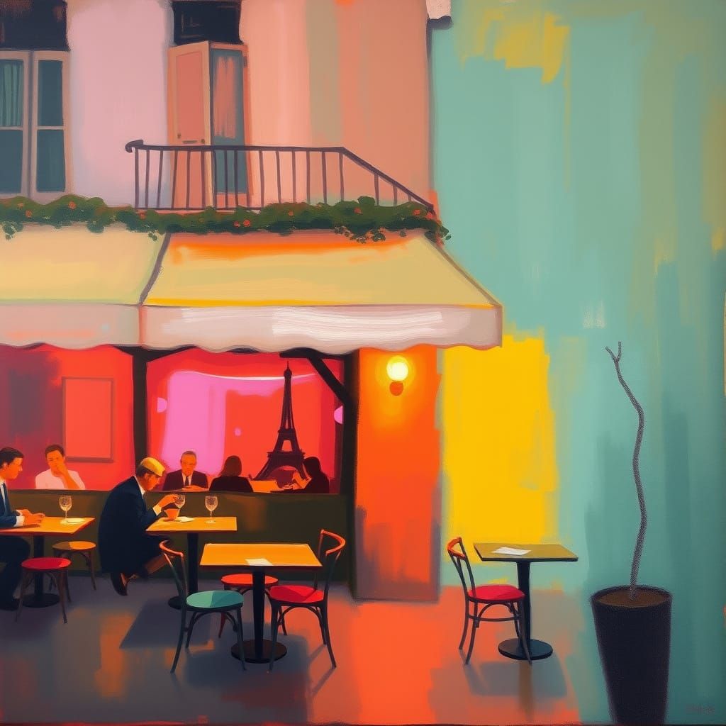Paris Cafe in Abstract Expressionist Style