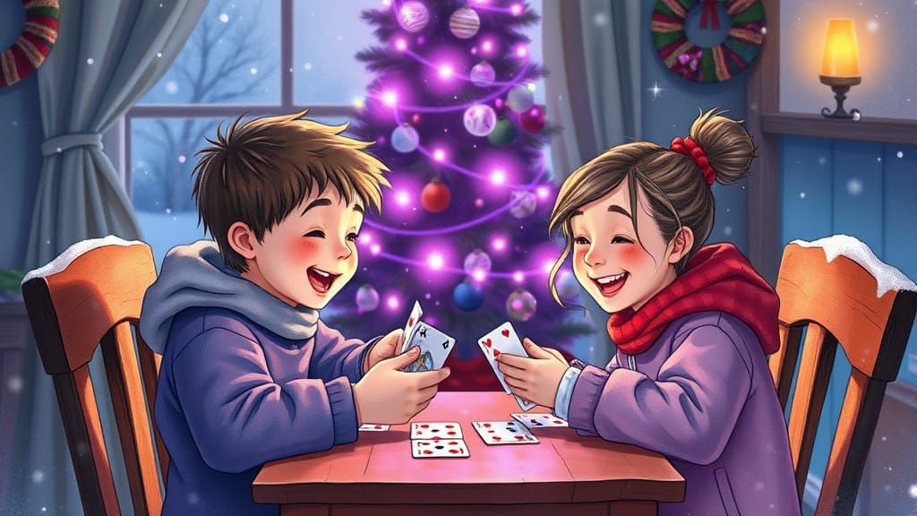 Siblings Share Christmas Cheer with Whimsical Card Game