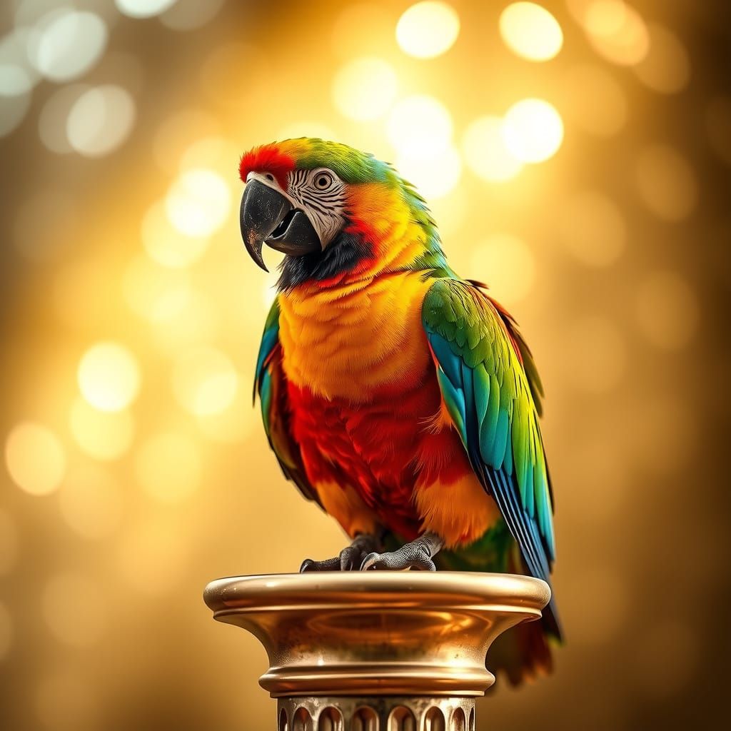 Vibrant Tropical Parrot in Sequin Halo, Captured in Exquisit...
