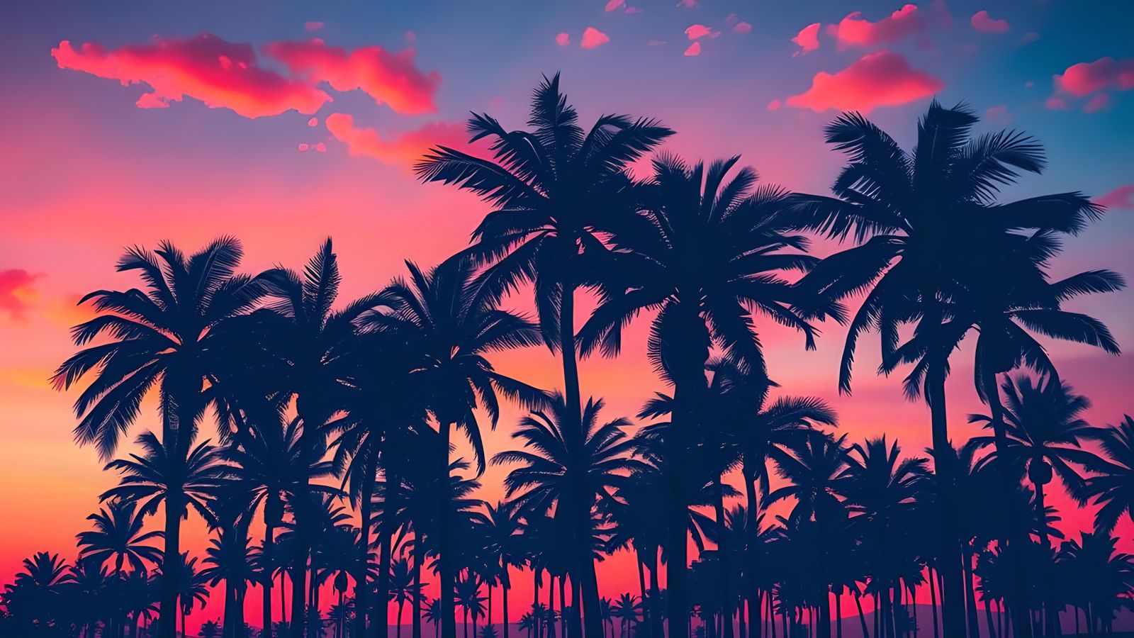 Colorful Dot Palm Trees at Night in Expressionist Style