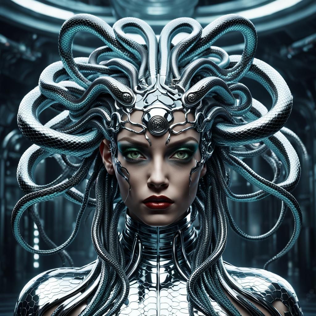 Futuristic Sci-Fi Medusa with Chrome Snakes
