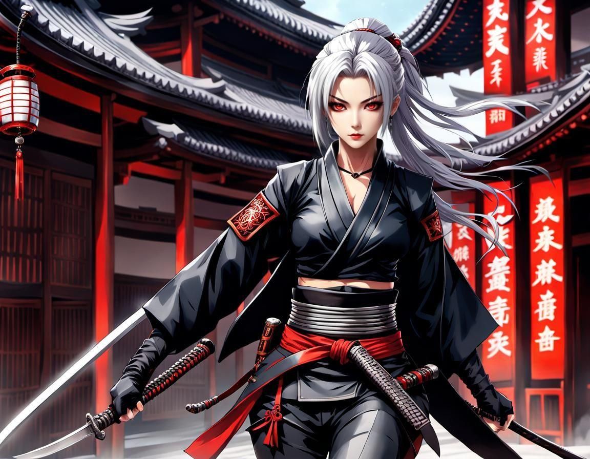 Cyberpunk Ninja Girl in Anime Style