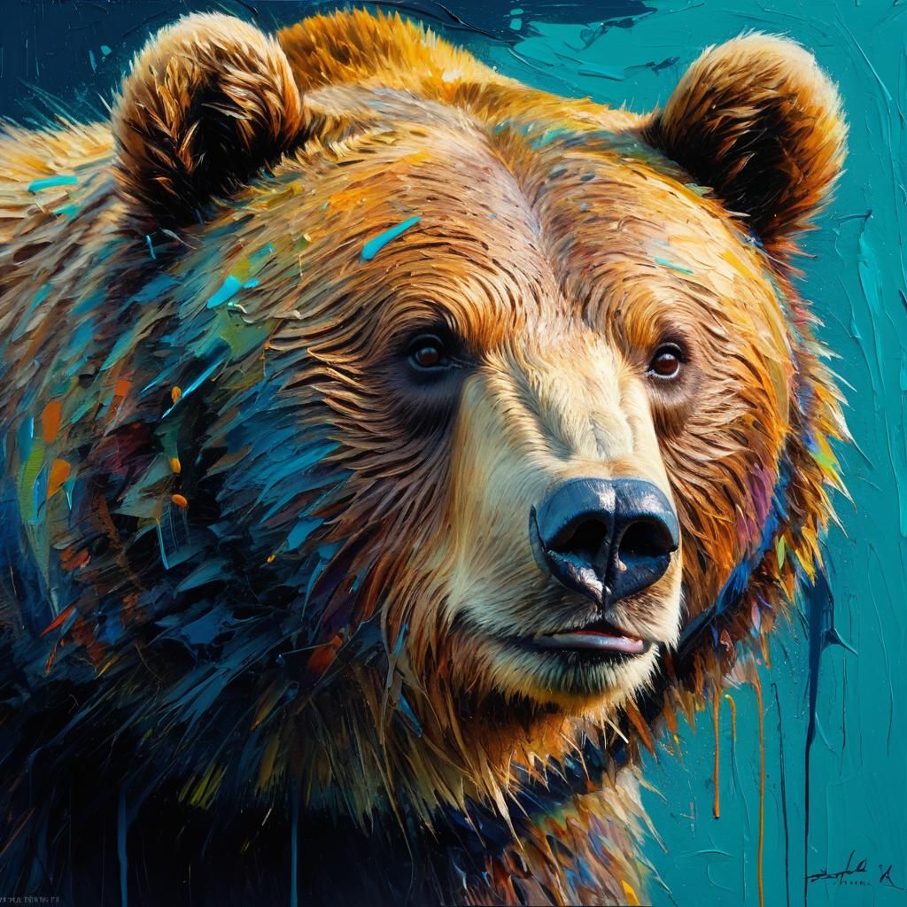 Grizzly Bear Impasto Painting with Bold Brushstrokes