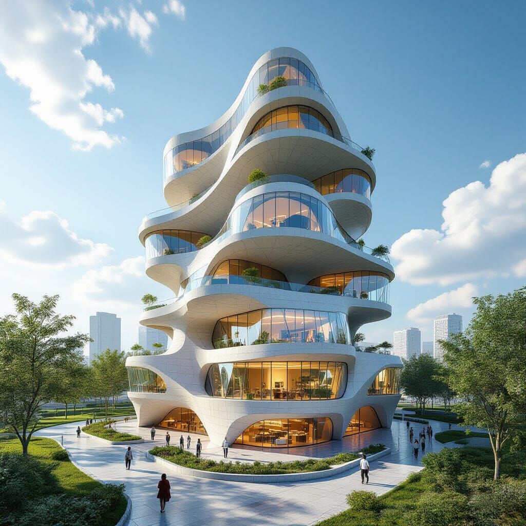 Futuristic Organic Apartment Complex in 3D Style