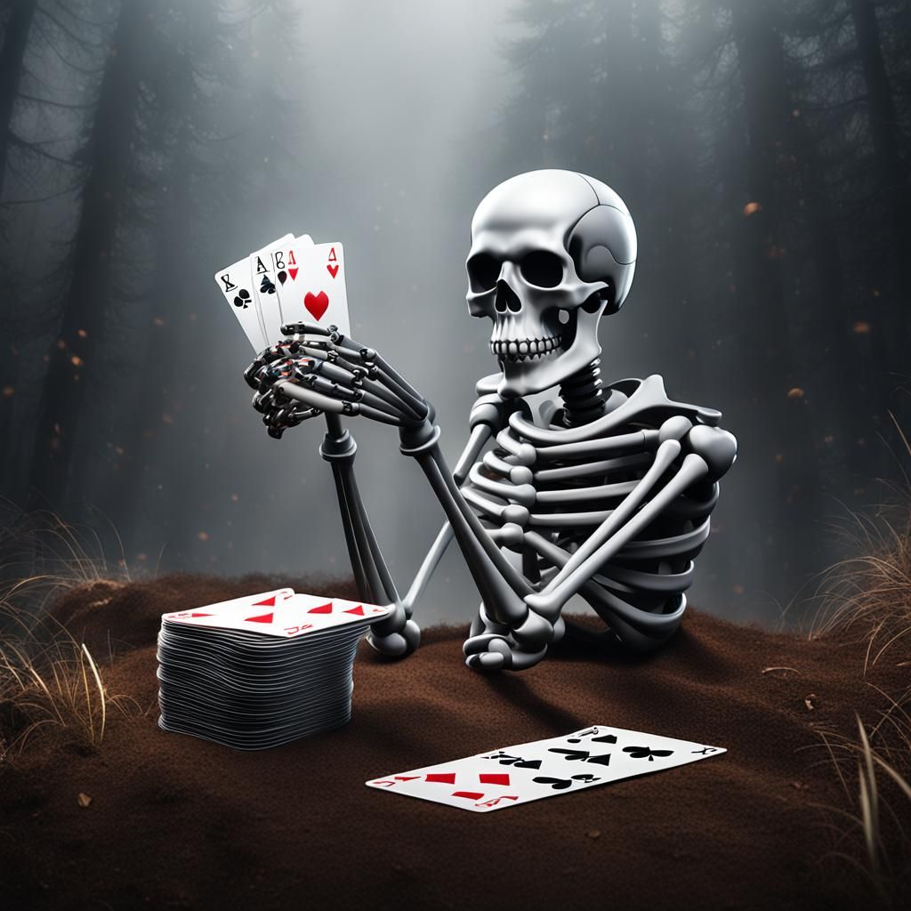 3D Skeleton Arm Poker Hand Emerging from Grave
