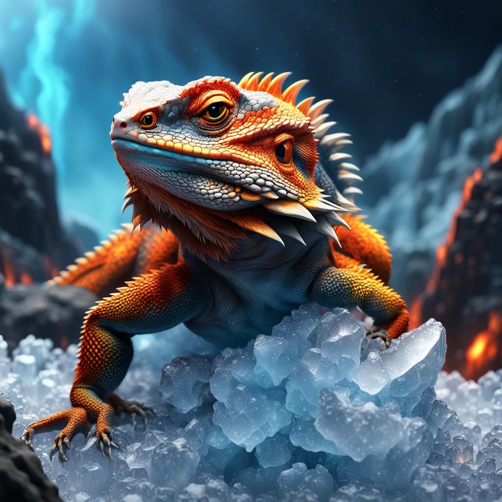 Lava and Ice Bearded Dragon: Detailed Digital Painting