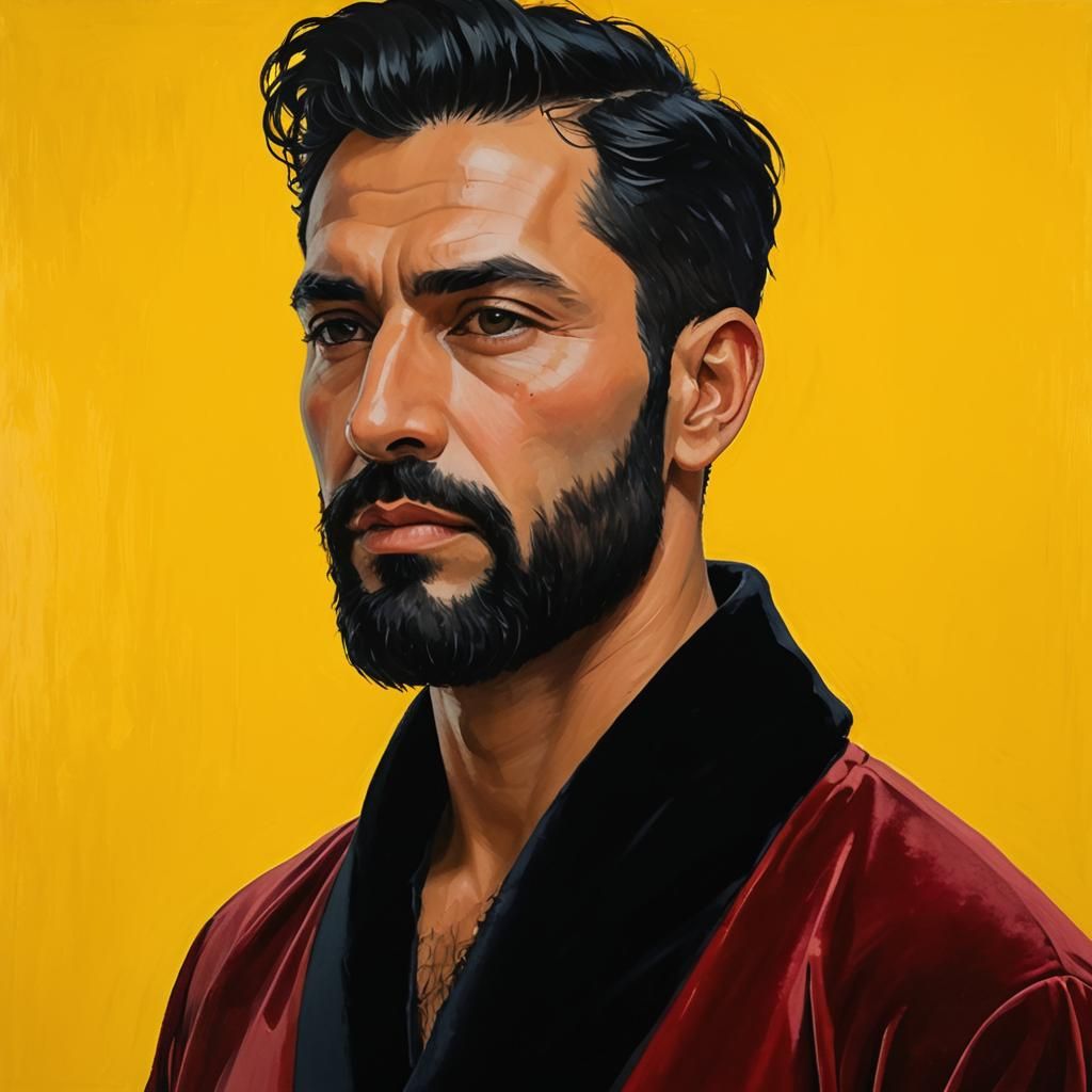 American Man with Black Beard as Impasto Painting