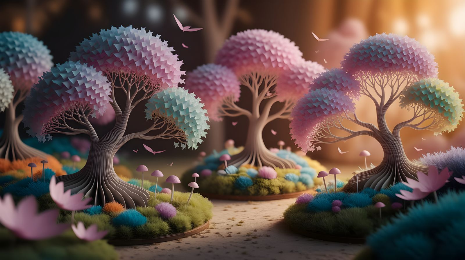 Whimsical Miniature Landscape of Magical Trees