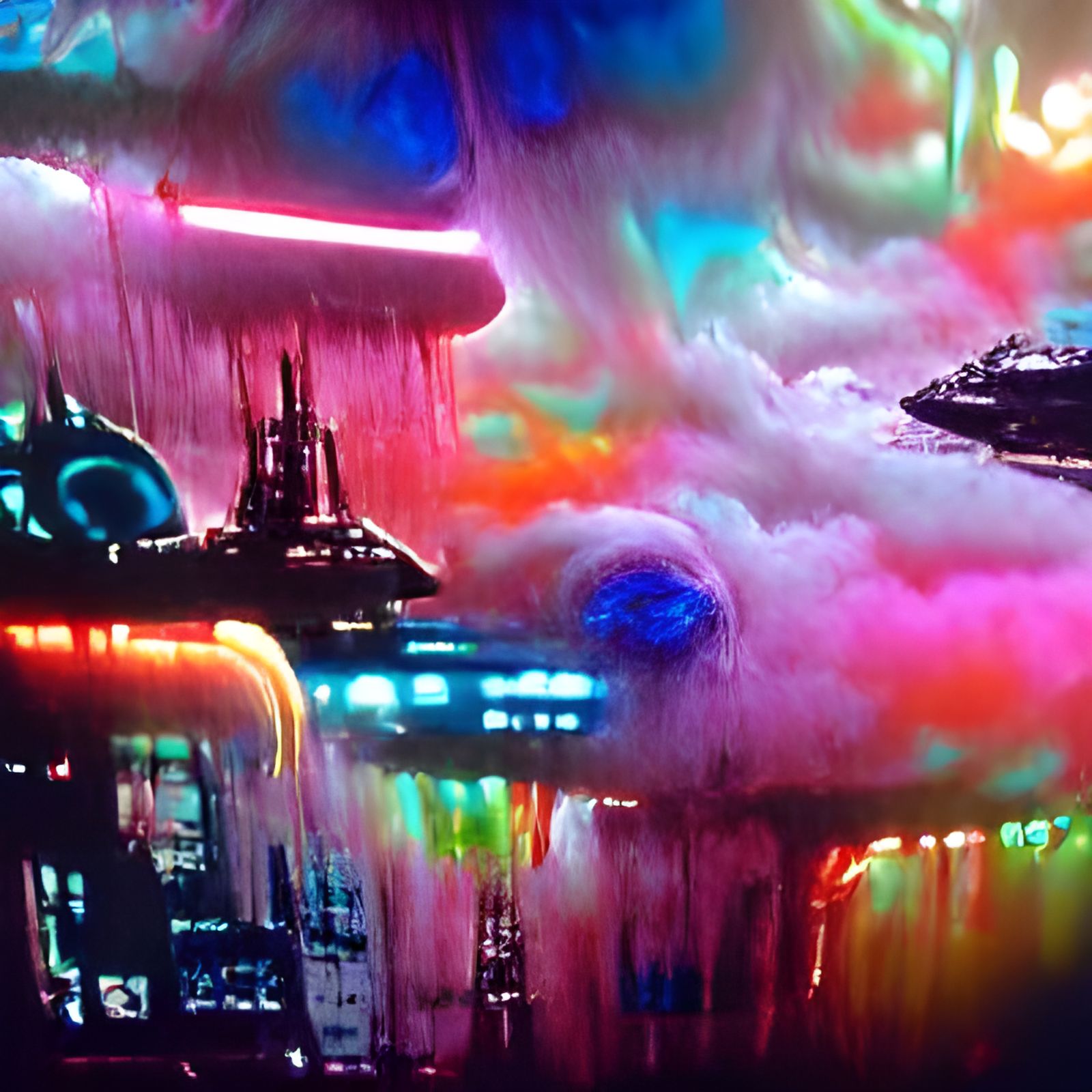 Psychedelic Alien Space Station in Neon Galaxy