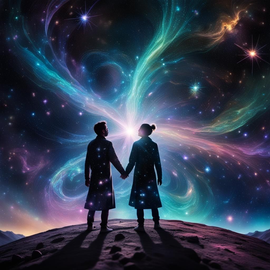 Celestial Couple Holding a Star in Astral Style