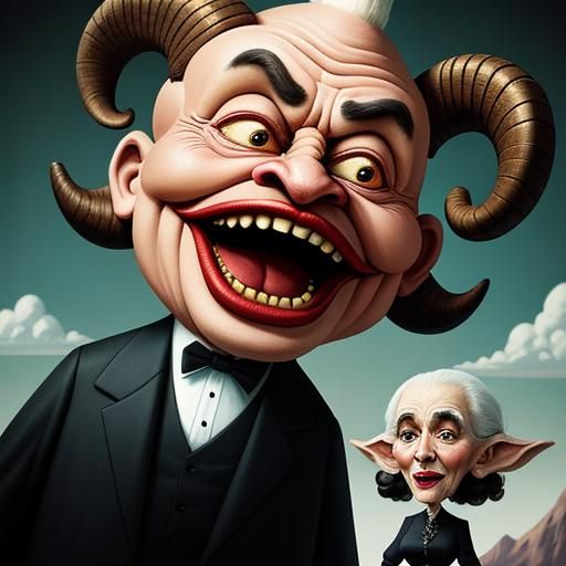 Cartoon Goat Screams at Woman: Surreal Vintage Photo