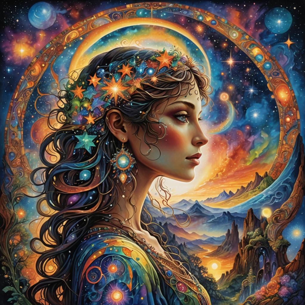 Psychedelic Silhouette: Cosmic Portal with Stars