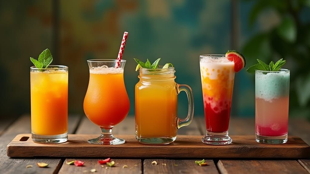 Assorted Indian Drinks Still Life, Cinematic Lighting
