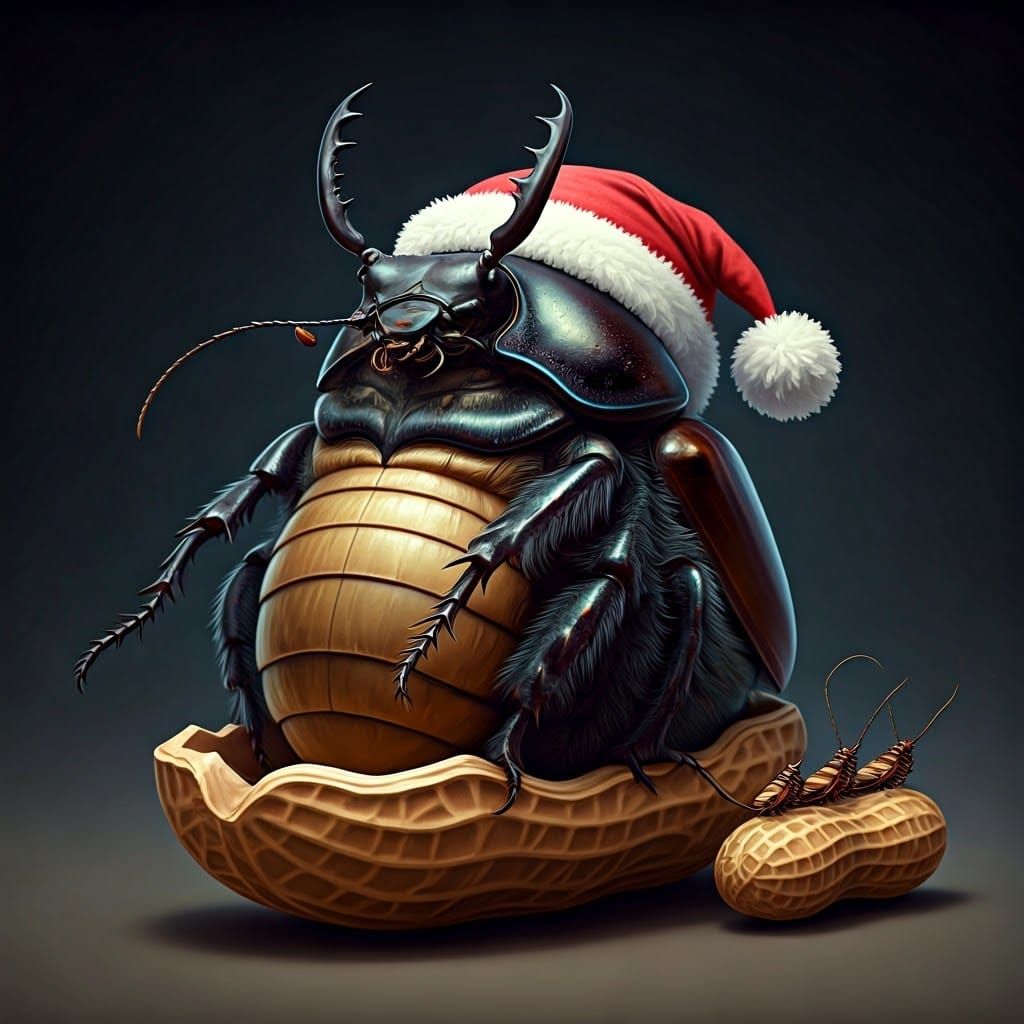 Christmas Beetle Finds Roachbug in Peanut Shell