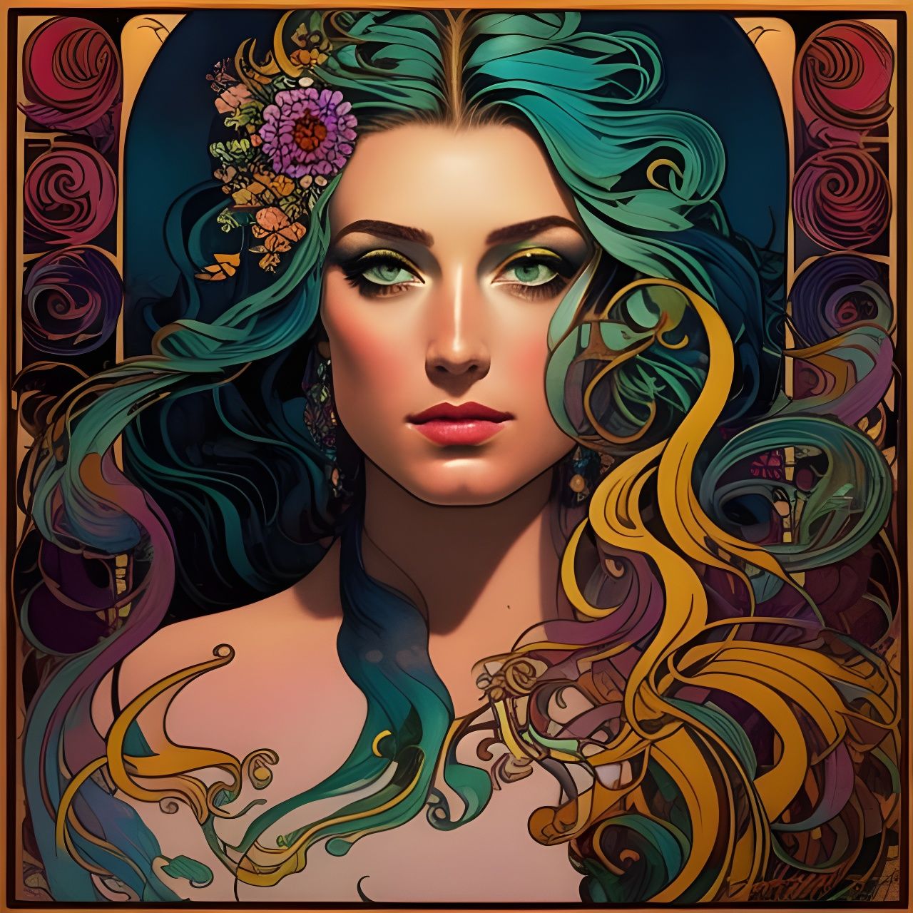 Cosmic Mermaid Goddess in Rococo Style