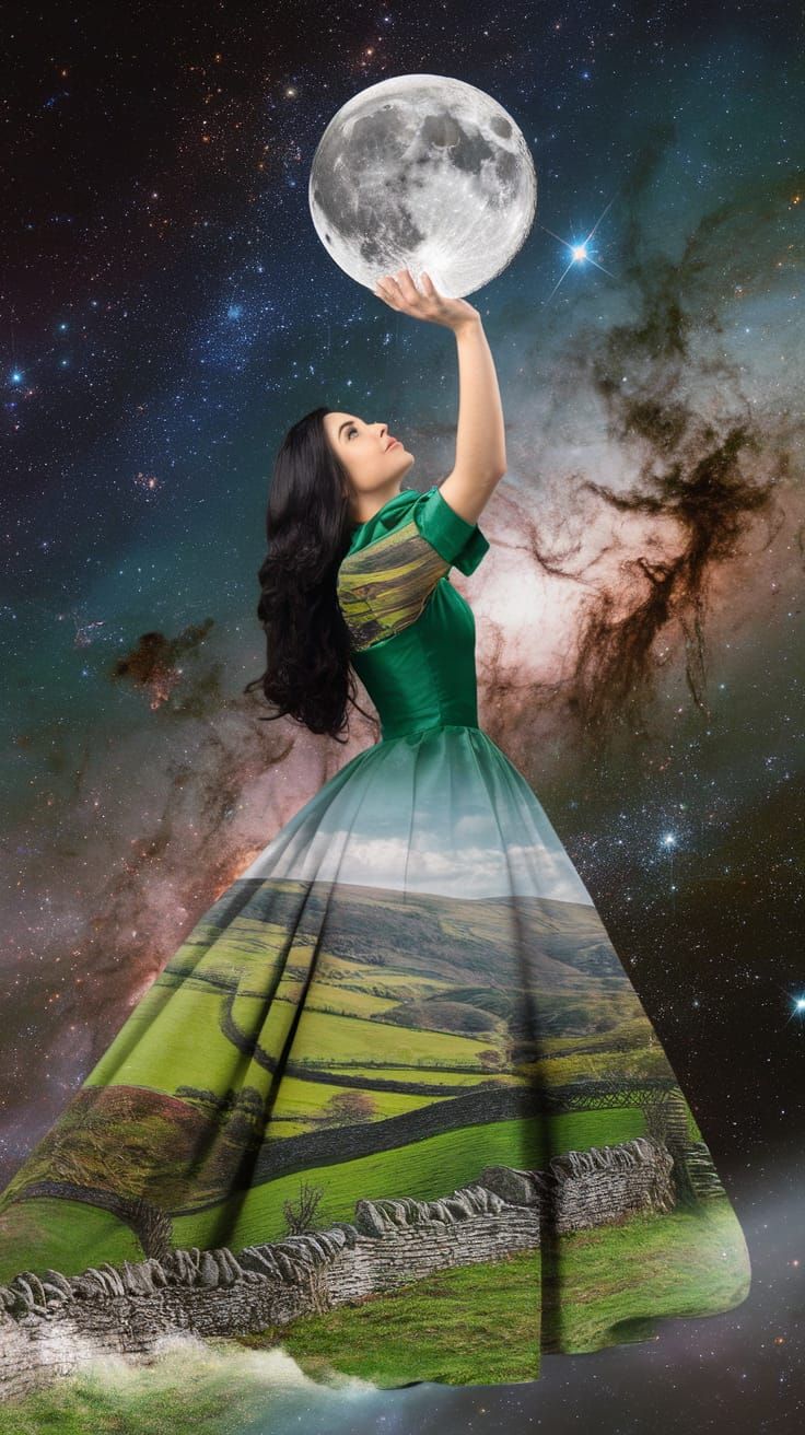 Irish Moon Goddess in a Cosmic Double Exposure