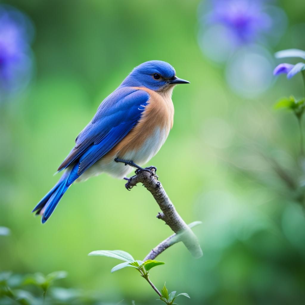 Blue Bird with Flower: Professional Photography