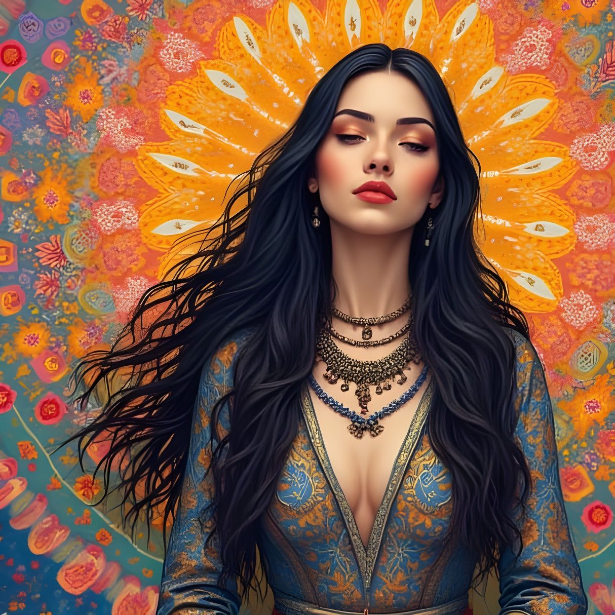 Ethereal Goddess in Vibrant Mandala