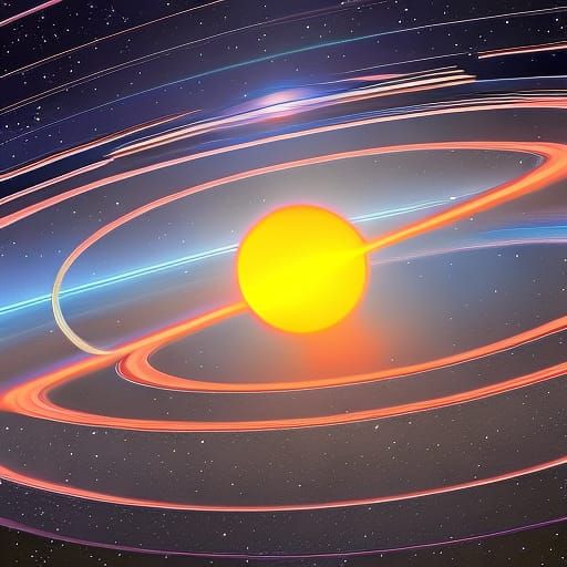 Ringed Planet with Moons: Holographic Astral Illustration