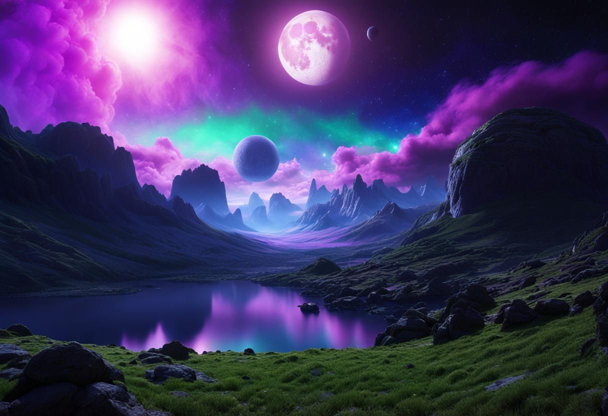 Celestial Dreamscape: Planets and Moon in Digital Art
