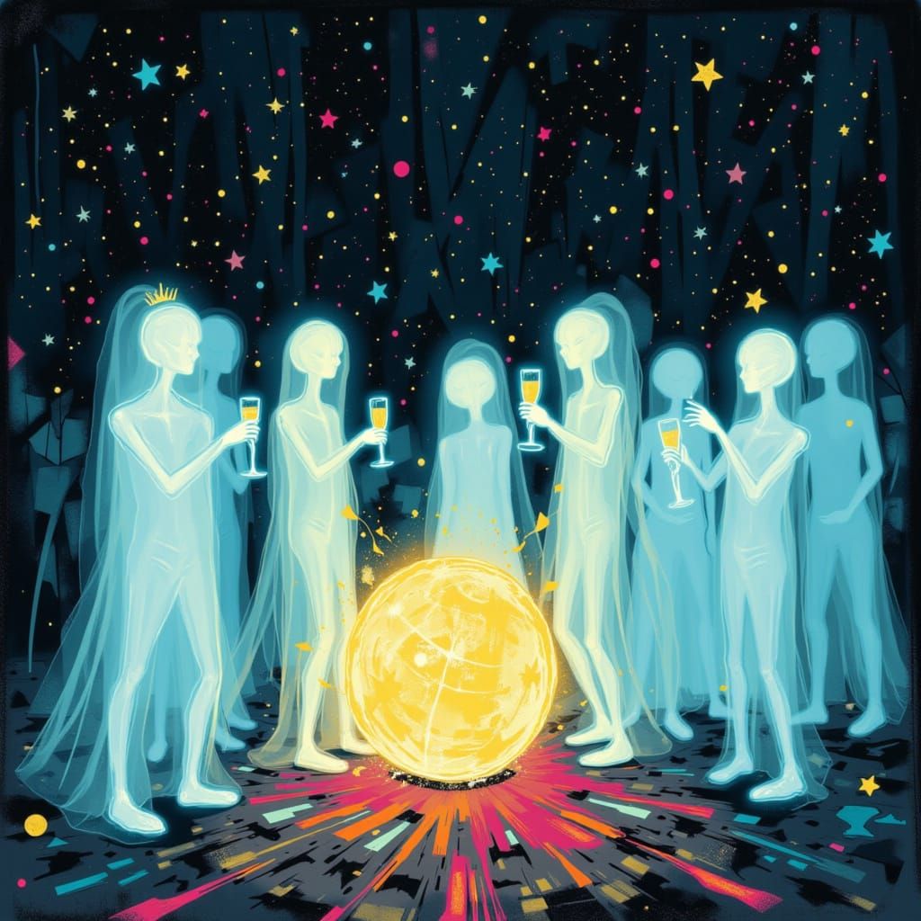 Ethereal Ghosts Celebrate New Year's Eve Ball in Dreamlike S...