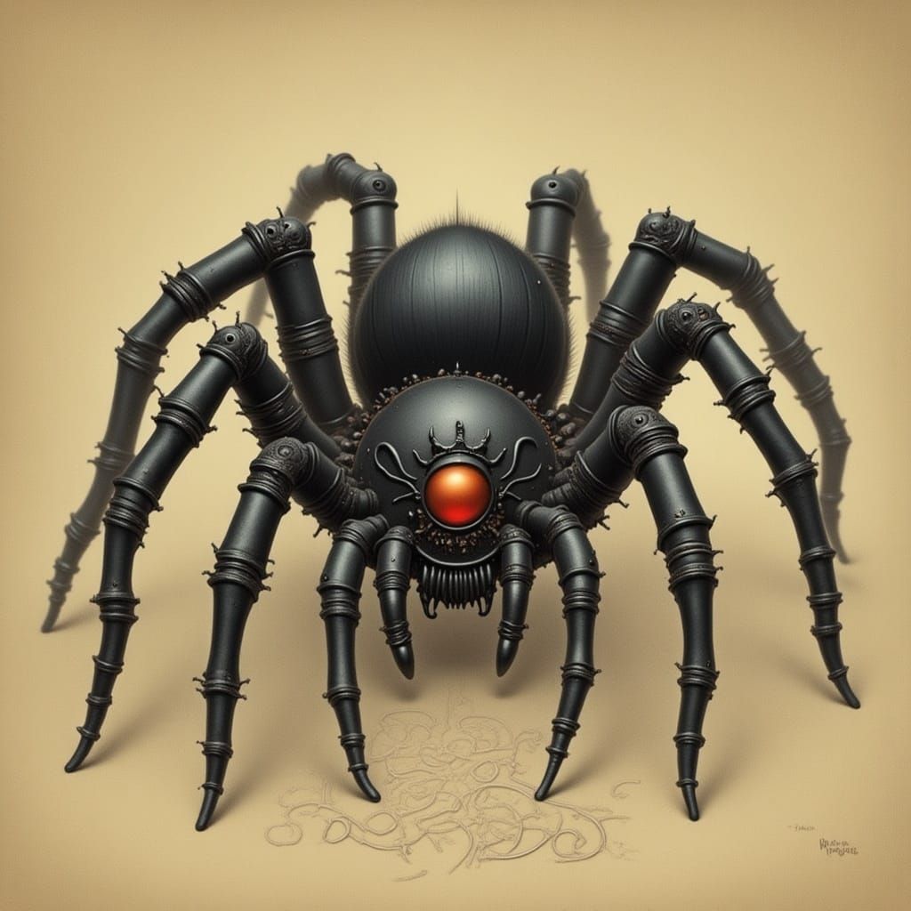 Terrifying Funnel-Web Spider in Nightmare Style