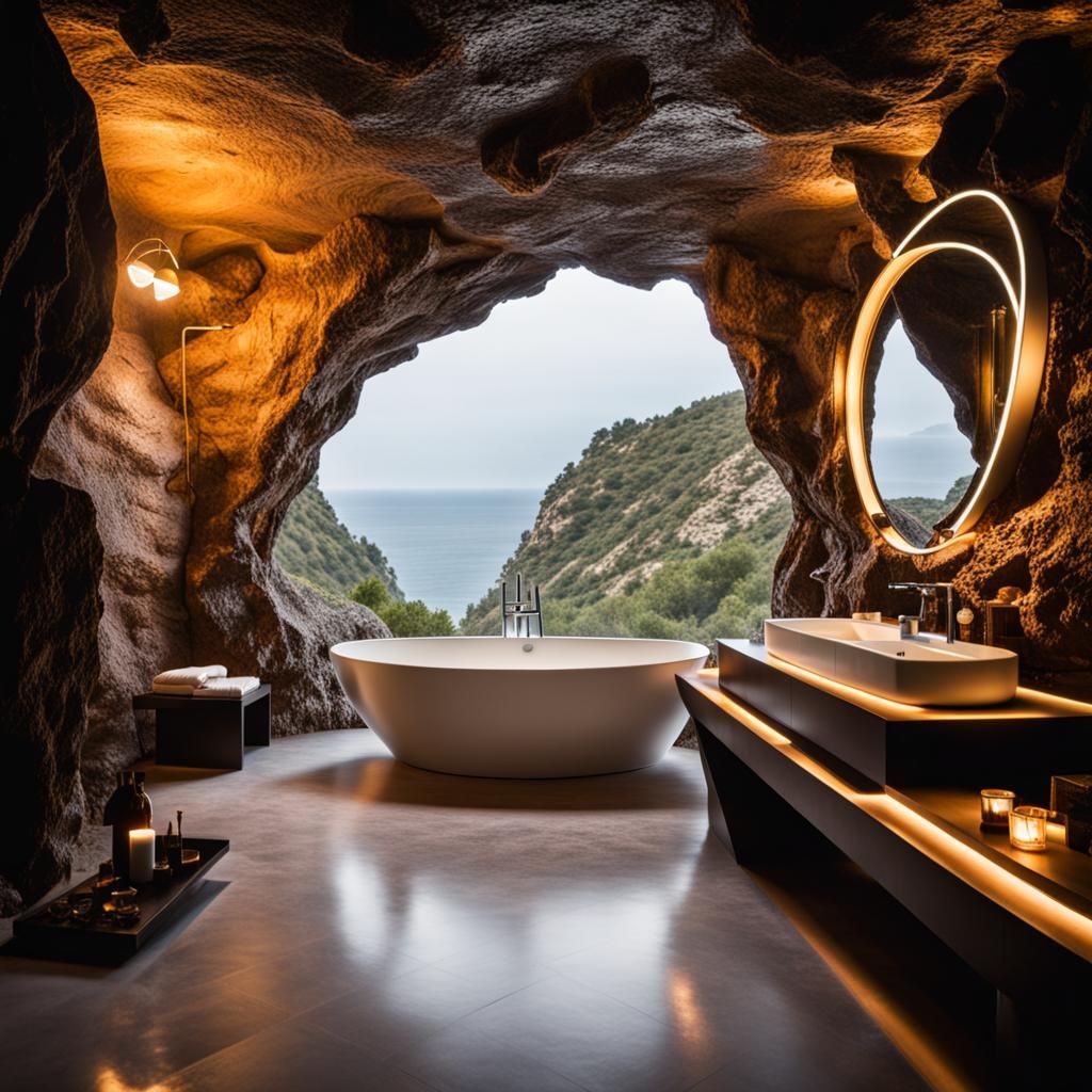 Luxurious Super Villain Cave Bathroom: Professional Photogra...