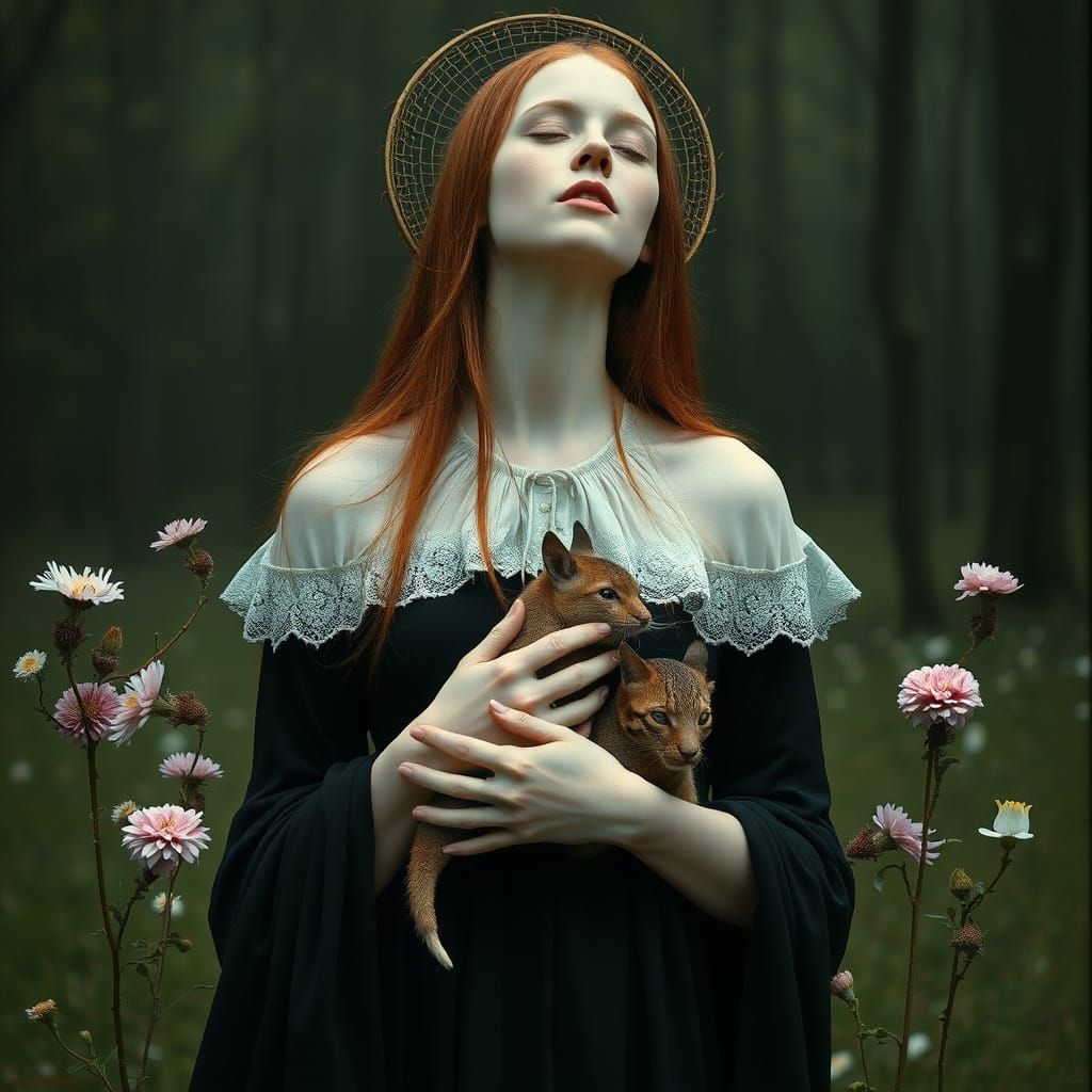 Surreal Portrait of a Woman in a Nature-Inspired Setting