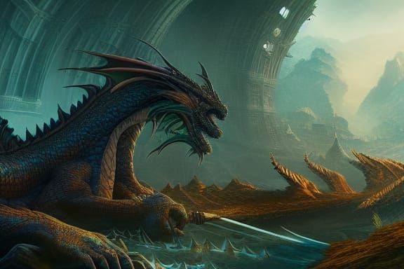 Fantastical Dragon Protector in Detailed Matte Painting