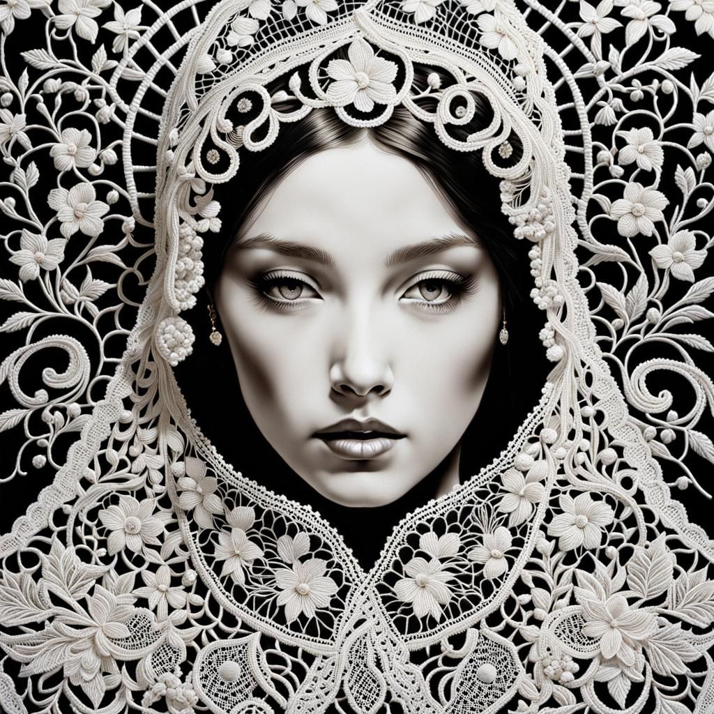 Lace Portrait: Detailed Embroidery Art