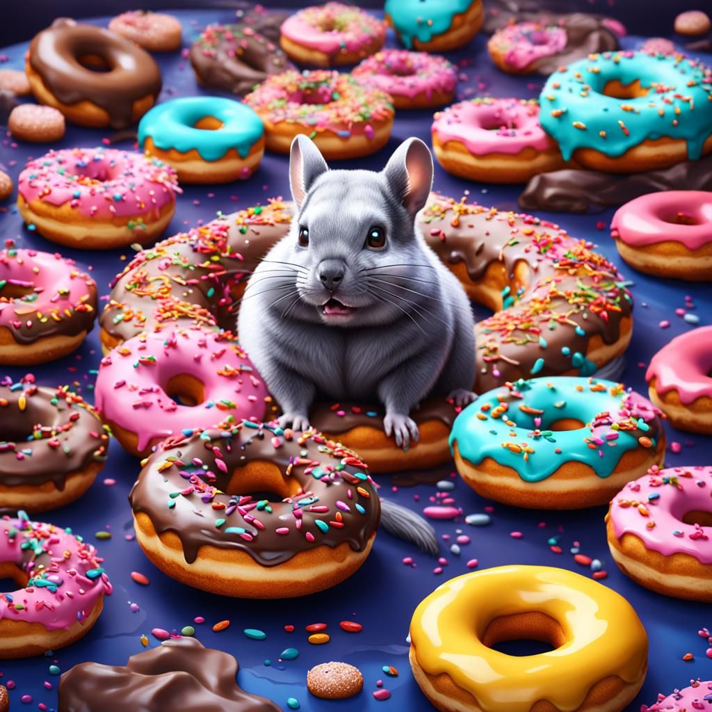 Chinchilla's Donut Delight: Detailed Digital Painting