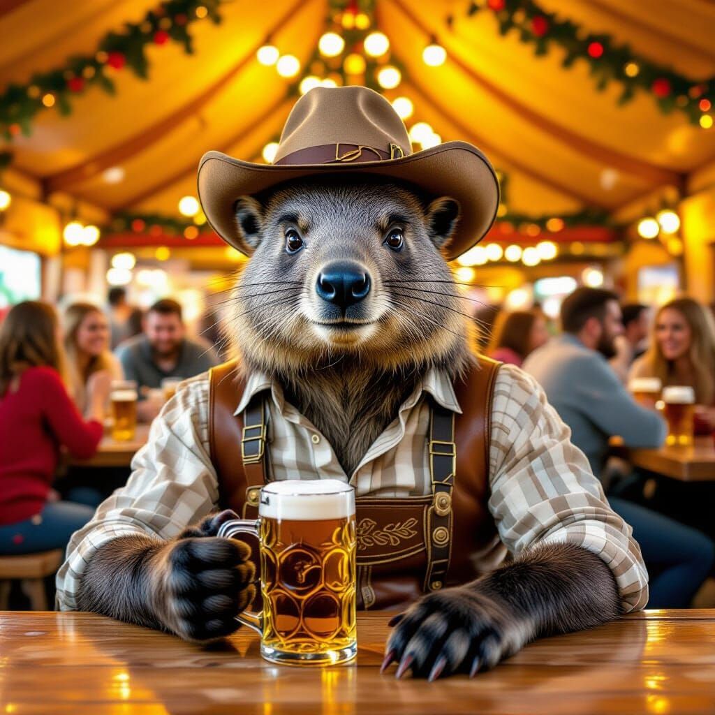 Wild Sloth in Lederhosen at Oktoberfest, Expressionist Style