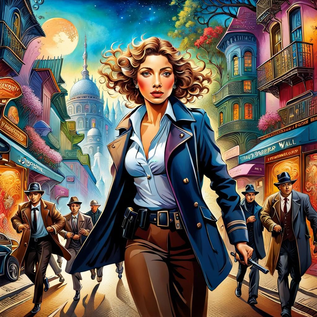 detectives chasing a murderer on a city street