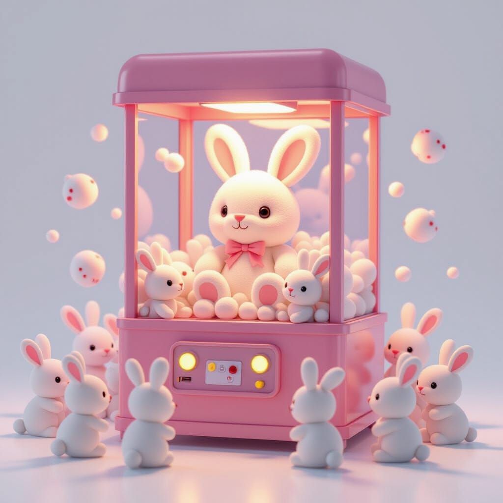 Animated Pink Claw Machine Grabbing Rabbit