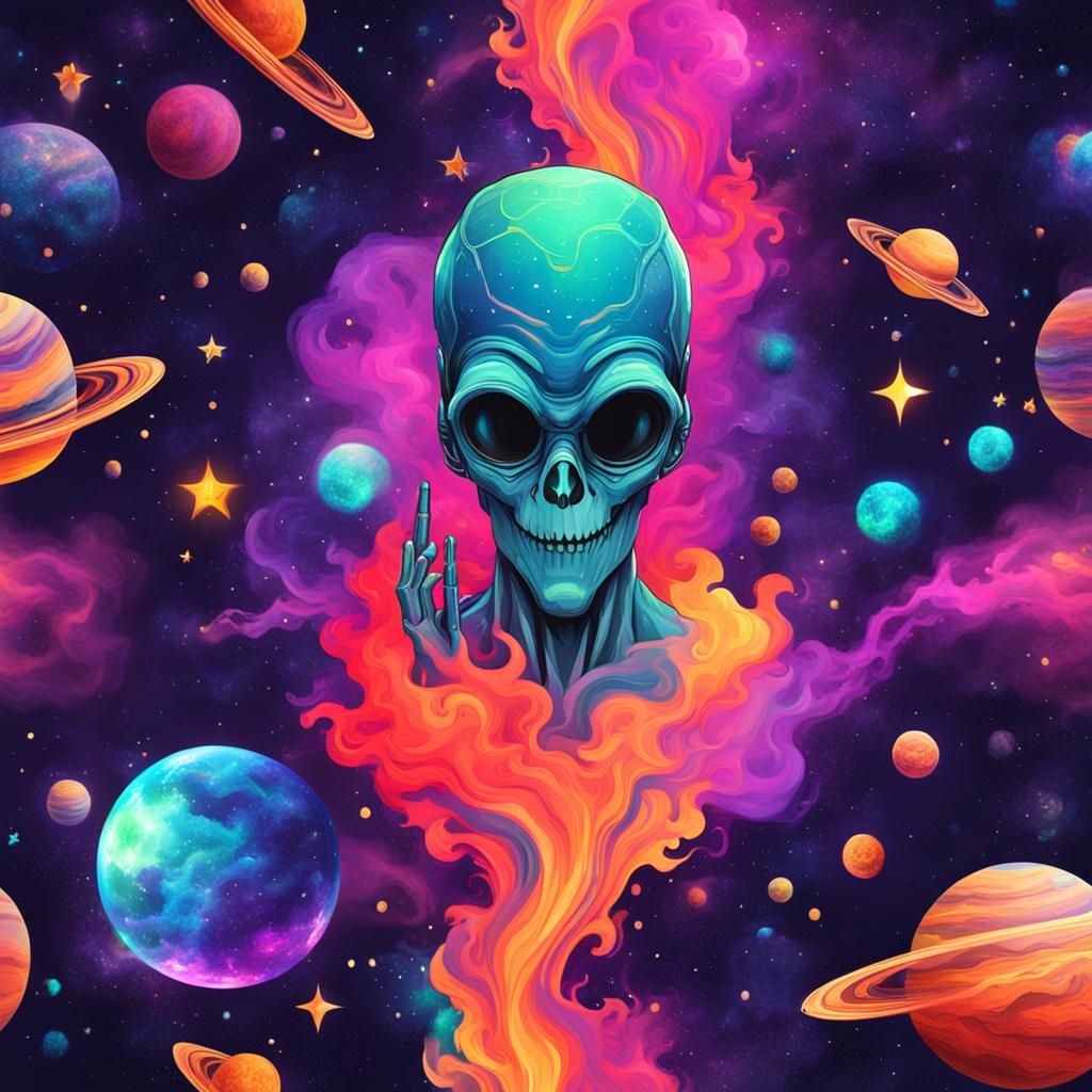 Vibrant Galaxy with Vaping Alien