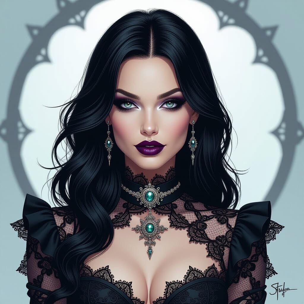 Gothic Woman with Steampunk Lace, Comic Style