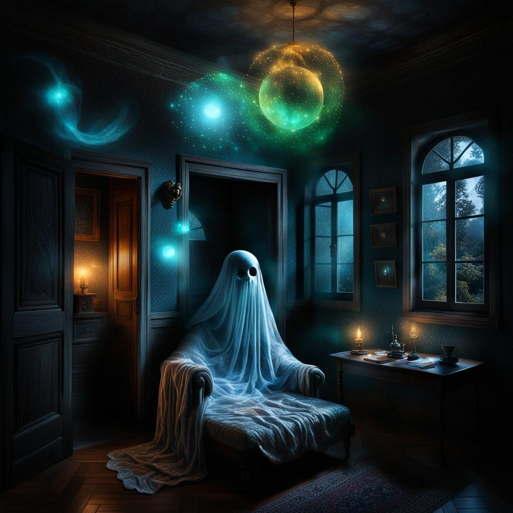 Ethereal Woman in Haunted House, Digital Art