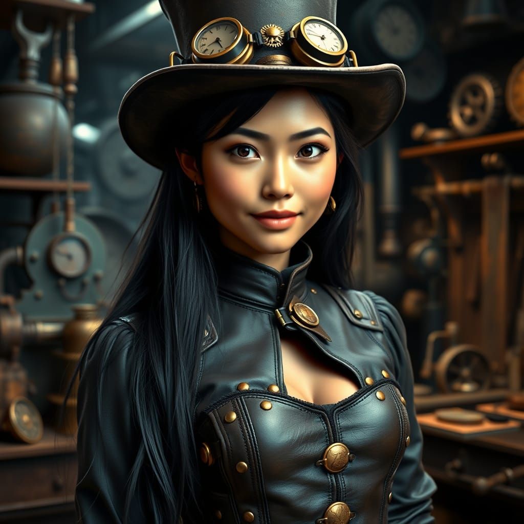 Steampunk Tibetan Woman Portrait in Photorealistic Style