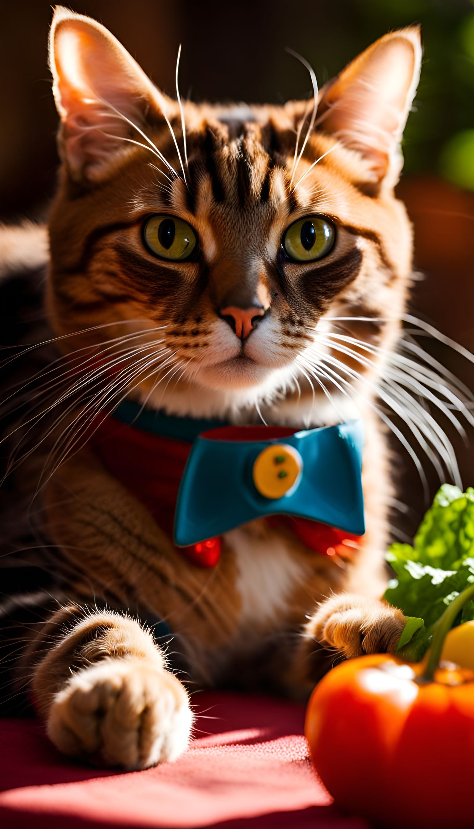 Cat Eating Lasagna: Realistic 50mm Lens Photo