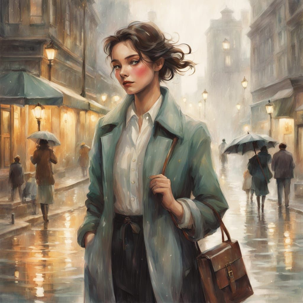 Walking in the rain, charisma of confident, unreadable & beautifully still