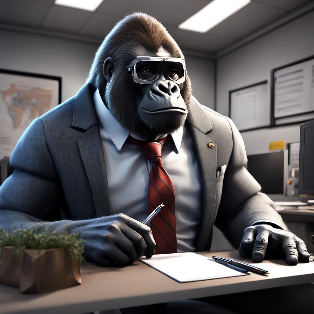Gorilla Office Worker: Detailed Digital Art