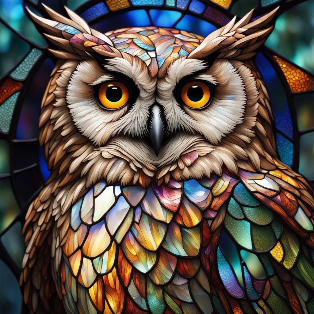 Stunning Cracked Glass Owl on Branch