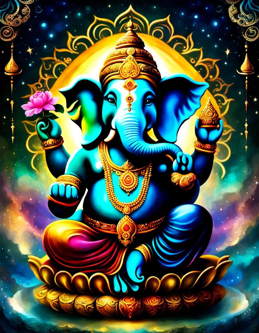 Mystical Dancing Ganesha with Gold Embellishments