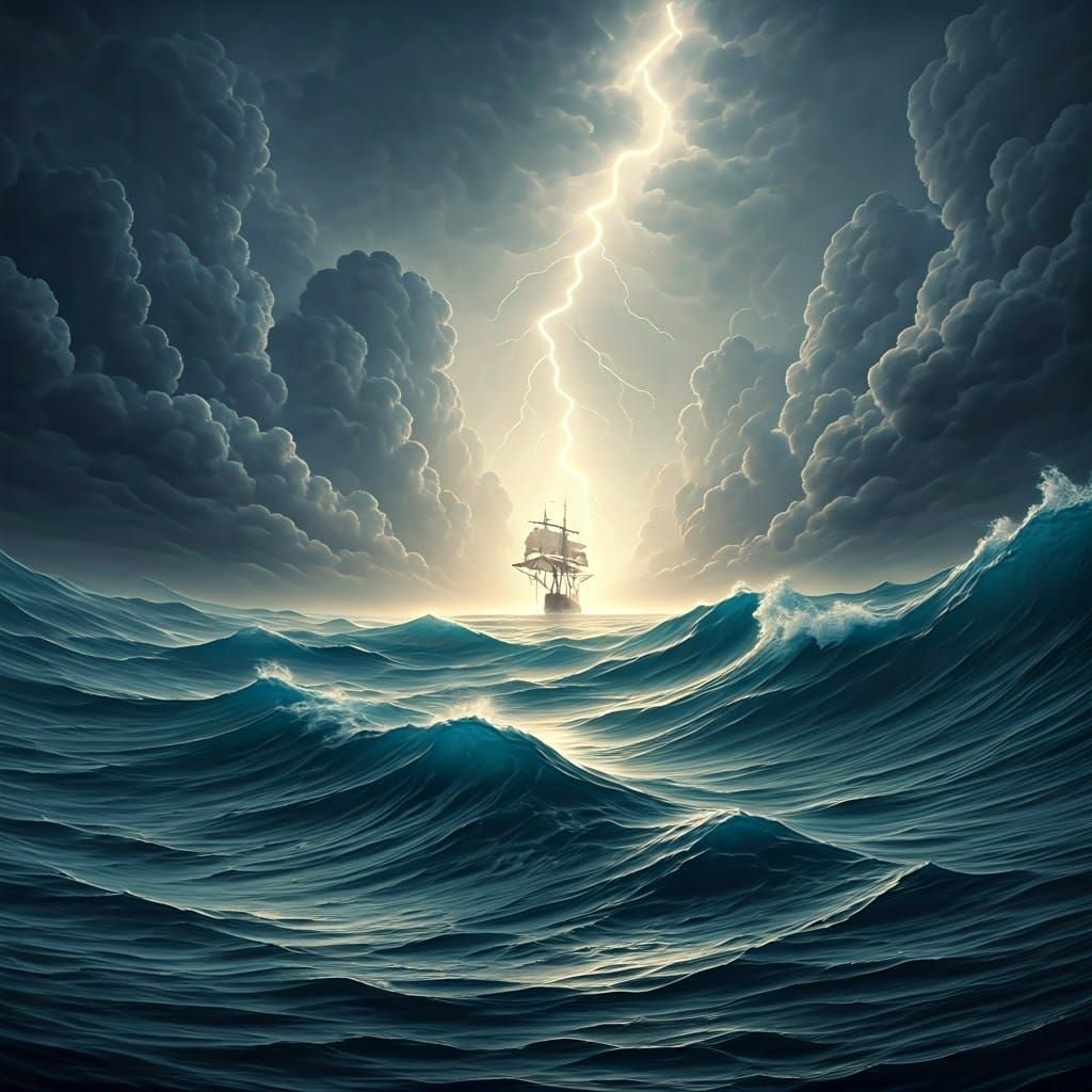 Storm in a Teacup: Ship Braving Waves