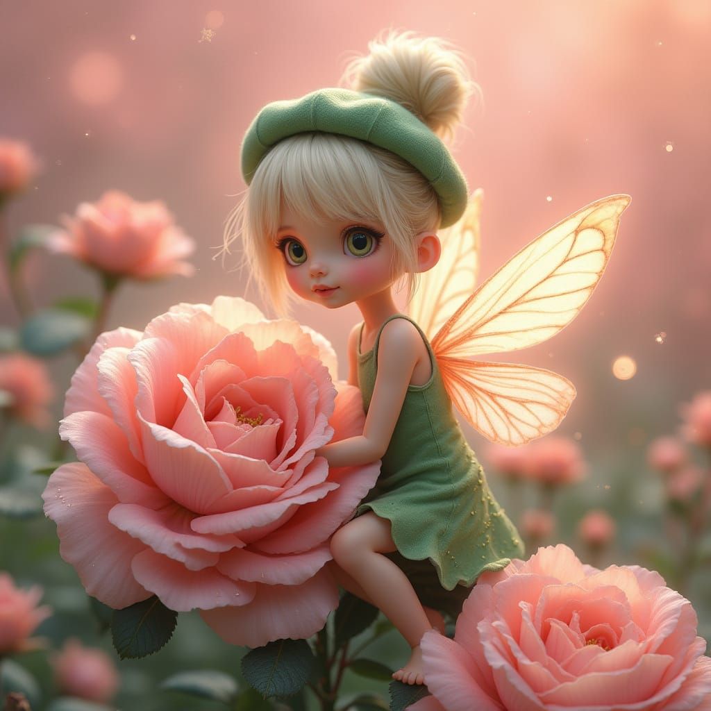 Fairy on Rose in Art Nouveau Style