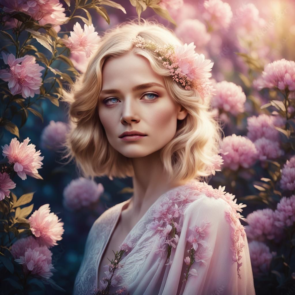 Ethereal Blonde Woman Portrait in Digital Matte Painting Sty...