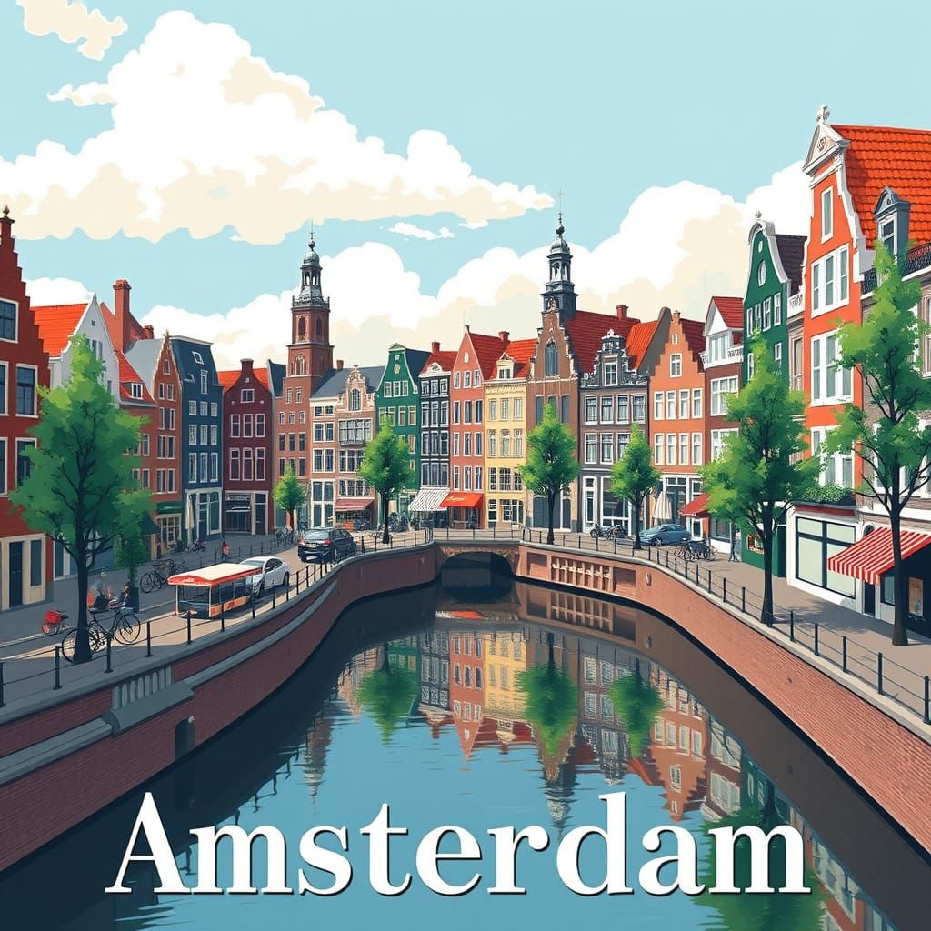 Amsterdam Travel Poster in Art Deco Style