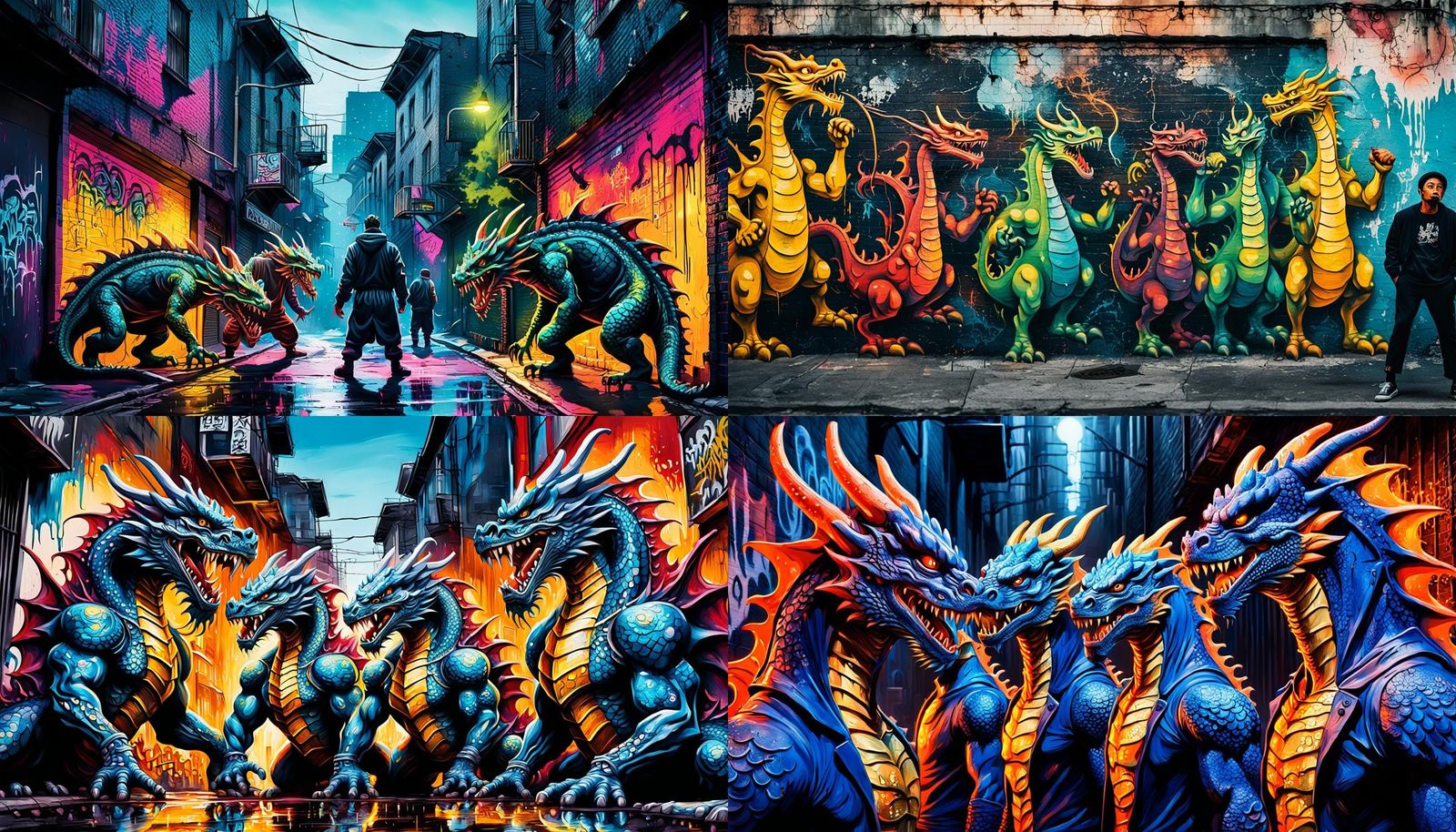 Dragon Gang Ready for Fight in Graffiti Art Style